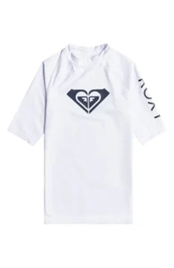 Roxy Youth Girls Size S/8 Whole Hearted Short Sleeve Swim Rashguard White 1698 - Picture 1 of 9