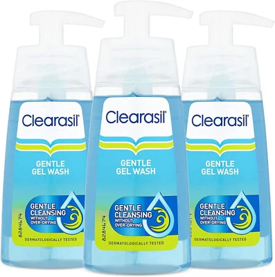 3 X Clearasil Gentle Gel Wash 150ml Cleansing without Over-Drying all skin