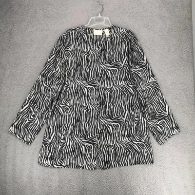 First Issue 斑马纹束腰上衣 14 码长袖纽扣黑色白色 — 第 1/4 张图片