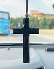 Wooden Cross Car Mirror Hanger, Large Black Wooden Cross Necklace, Gift Idea