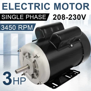 Electric Motor 3 HP Single Phase 56 Frame 5/8" Shaft 3450 RPM 60HZ TEFC - Picture 1 of 12