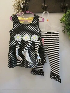 Nannette Black White Polka Dot Daisy Tunic and Capris, New with Tags, Size 5 - Picture 1 of 3