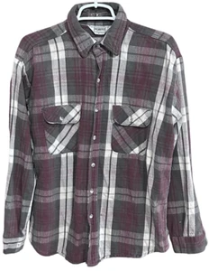 Men’s Purple 80's Five Brother Heavy Plaid Flannel Cotton Long Sleeve Made In US - Picture 1 of 5