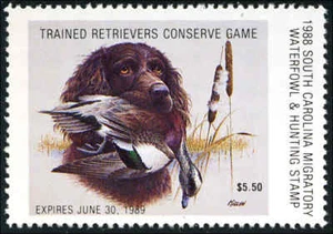 SOUTH CAROLINA #8 1988 BOYKIN SPANIEL/WIDGEON  STATE DUCK STAMP by Jim Killen - Picture 1 of 1