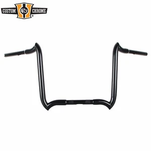1-1/4" 14" Rise Gloss Black Crooked Handlebar Fit For Harley Touring 3.5" Knurl - Picture 1 of 1