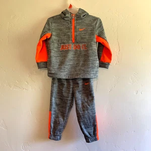 Nike infant boy's Dri-Fit half zip 2 piece hoodie set gray/orange size 18M - Picture 1 of 16