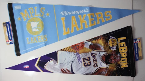 LA Lakers NBA Set of 2 Premium 12” x 30” Lebron James + VINTAGE Pennants NEW Cover