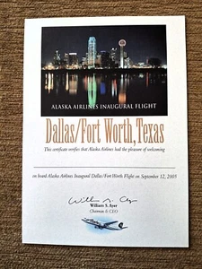 Alaska Airlines Eröffnung Dallas FT/WORTH Flugzertifikat 12. September 2005 - Bild 1 von 2