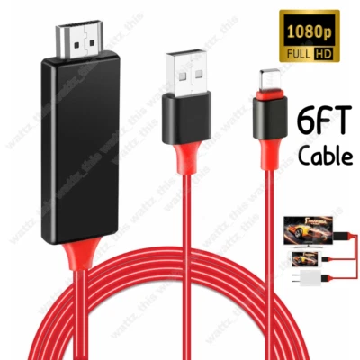 1080P HDMI Mirroring AV Cable Phone to TV HDTV Adapter For iPhone 14 13 12 11 XS - Image 1 of 4