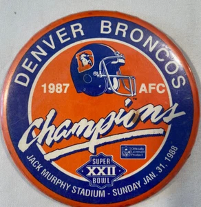 Vintage Denver Bronco 1987 AFC Champion Superbowl 22 3 Inch Pinback Button - Picture 1 of 3