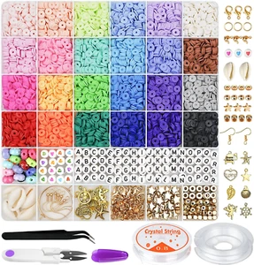 6000 Pcs Clay Beads for Bracelet Making, 24 Colors Flat round Polymer Clay Beads - Picture 1 of 7