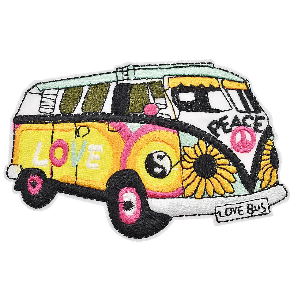 Hippie Love Peace Bus Coloured Sew Iron on Patch Badge Embroidery DIY Appliques - Image 1 of 4