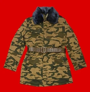 ORIGINAL 2000s Mongolian Army Winter Coat – Discontinued Camo Leather Belt RARE - Picture 1 of 3