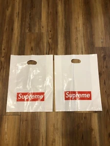 Lot Of 2 Vintage Supreme Shopping Bags Plastic Red Logo - Picture 1 of 11