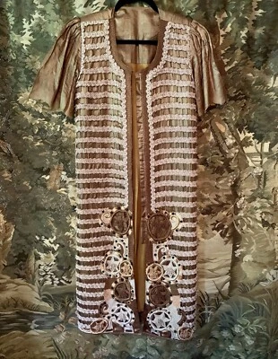 Vintage seda bordado cuentas largo chaleco vestido teatro disfraz lino roble de colección Foto 1 de 4