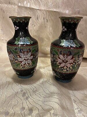 2 Vasen Cloisonne Bauchige Vase Motiv Blüten Nachlass • 24.99€