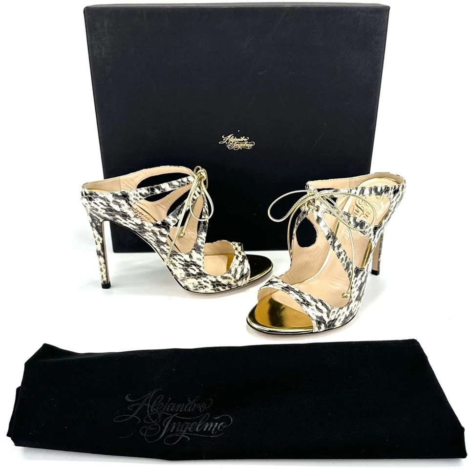 Alejandro Ingelmo Stiletto Heel Sandal Size 6.5 Snake Print Leather Slip-On New - Image 1 of 4