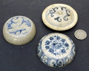 Menge 3 antike MING QING Dynastie CHINESISCHE Keramik Porzellan BLAU WEISS Glas Deckel - Bild 1 von 5