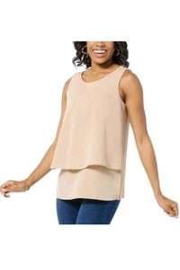 DG2 by Diane Gilman Women's Mixed-Media Double Layer Easy Tank Sesame - Picture 1 of 1