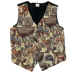 Bobbie Brooks Vintage Tapestry Vest Noahs Ark Zoo Animals Derpy Bears 90s Retro - Picture 1 of 7