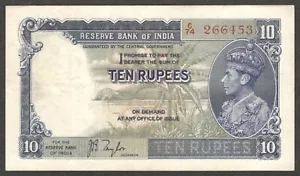 India British Dieci 10 Rupie Re Giorgio VI P-19a 1937 Ch VF - Foto 1 di 2