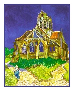 Impressionist Vincent Van Gogh's Church at Auvers Counted Cross Stitch Pattern - Picture 1 of 9