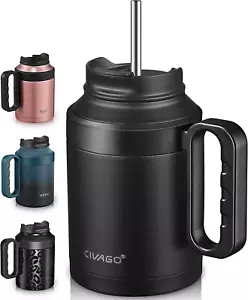 Travel Coffee Mug with Handle 50 Oz Insulated Water Tumbler Mug with Lid Straw - Picture 1 of 7