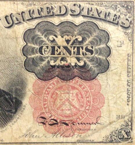 1874 Us Fractional Currency "Ten Cents" Fine! Old Us Paper Money Currency!