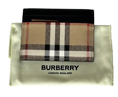 NWT $250 Burberry Vintage Check Archive Beige/Black Leather Card Case 80580111 - Image 1 of 4