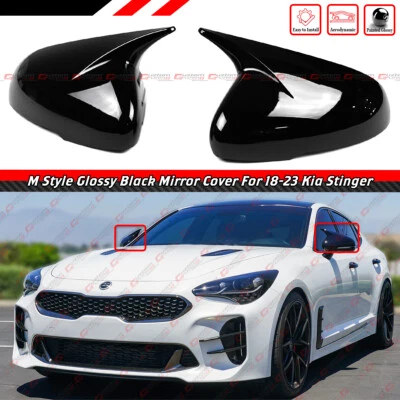 PARA 2018-23 KIA STINGER ESTILO M NEGRO BRILLANTE ESPEJO LATERAL TAPA AÑADIR SUPERPOSICIÓN Foto 1 de 4