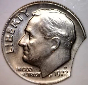 1972d ERROR CLIPPED Roosevelt Dime NICE BU + Coin BLAKESLEY Clip W/ FREE SHIP - Picture 1 of 4