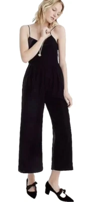 J Crew Velvet Jumpsuit Size Small 6 Black Sleeveless Wide Leg Ankle V-Neck EUC - Image 1 of 4