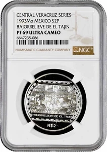 Mexico 2 pesos 1993, NGC PF69 UC, "Veracruz - Bajorrelieve de el Tajin" silver - Picture 1 of 2