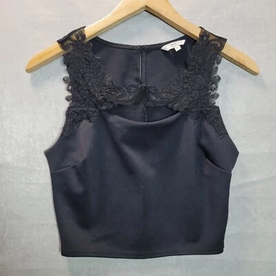 New Look Tank Blouse Women Size 10 Black Sleeveless Crop Stretch  - Image 1 of 4