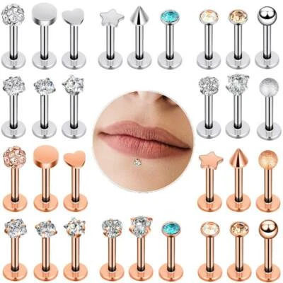 Pendientes de barra labial Monroe de acero quirúrgico con tachuelas Labret de gemas de cristal de 15 piezas Foto 1 de 4