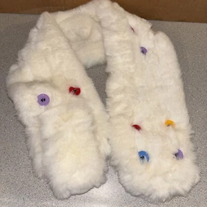 New Halara Button Scarf Faux Fur White With Colorful Buttons - Picture 1 of 11