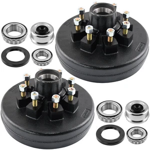 Pair 8 On 6.5" Trailer Brake Hub Drum Kit For 7000 Lbs Axle - 22004K CA S26 - Picture 1 of 8