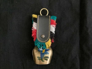 Vintage Small Hand Painted Bell With Fringe and Leather Strap Made in Germany - Picture 1 of 8