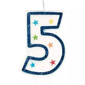 Amscan Blue Glitter Number Candle White Premium Birthday Cake Candle Party 1 2 5 - Picture 1 of 18