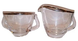Fostoria Engagement MCM Platinum Rimmed  Crystal Sugar Bowl & Creamer Vtg - Picture 1 of 5