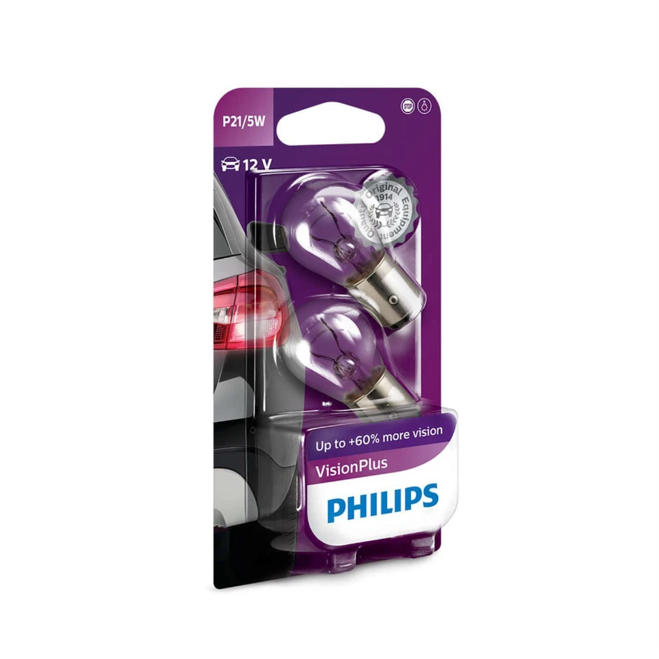 Philips VisionPlus P21/5W Hasta 60% Más Luz 21/5W 12V Bombillas De Automóvil - Imagen 1 de 1