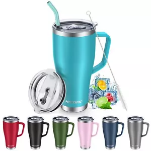 30 Oz Tumbler With Lid And Straw Handle Doublewall Vacuum Travel Coffee Mug With - Picture 1 of 9