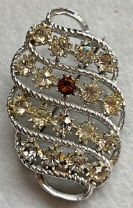 VINTAGE CUBIC ZIRCONIA & 1 X CITRINE SET SILVER TONE BROOCH - LOOSE PIN - Picture 1 of 6
