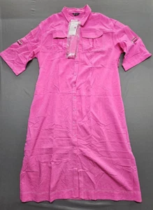 Solid Button Front Shirt Dress For Women Pink size XL - Picture 1 of 7