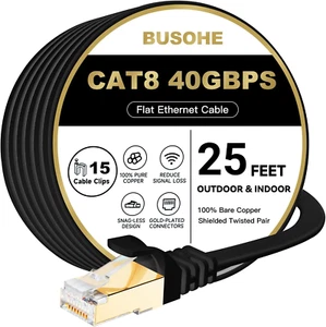 Cat 8 Ethernet Cable 25 FT, 40Gbps 2000Mhz Cat8 High Speed Flat Internet Network - Picture 1 of 12