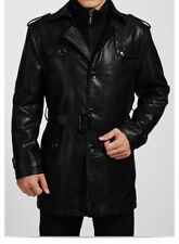 Men's Black Genuine Soft Lambskin Leather Trench Coat Handmade Formal Casual