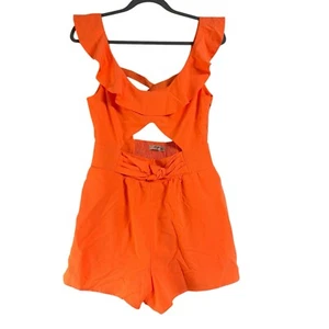 Ask Grace Playsuit Shorts Size 10 Orange Cut Out Ruffle Cross Back Pockets - Picture 1 of 20
