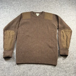 LL Bean Mens Commando Brown Sweater Mens Large Merino Lambs Wool Elbow Patches - Picture 1 of 9