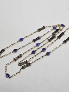 Vintage Chinese Export Silver Gold Tone Black & Blue Enamel Dainty Necklace 24" - Picture 1 of 17