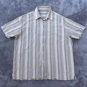 Perry Ellis Shirt Mens 2XL Striped Linen Cotton Short Sleeve Button Up Summer Ca - Picture 1 of 8